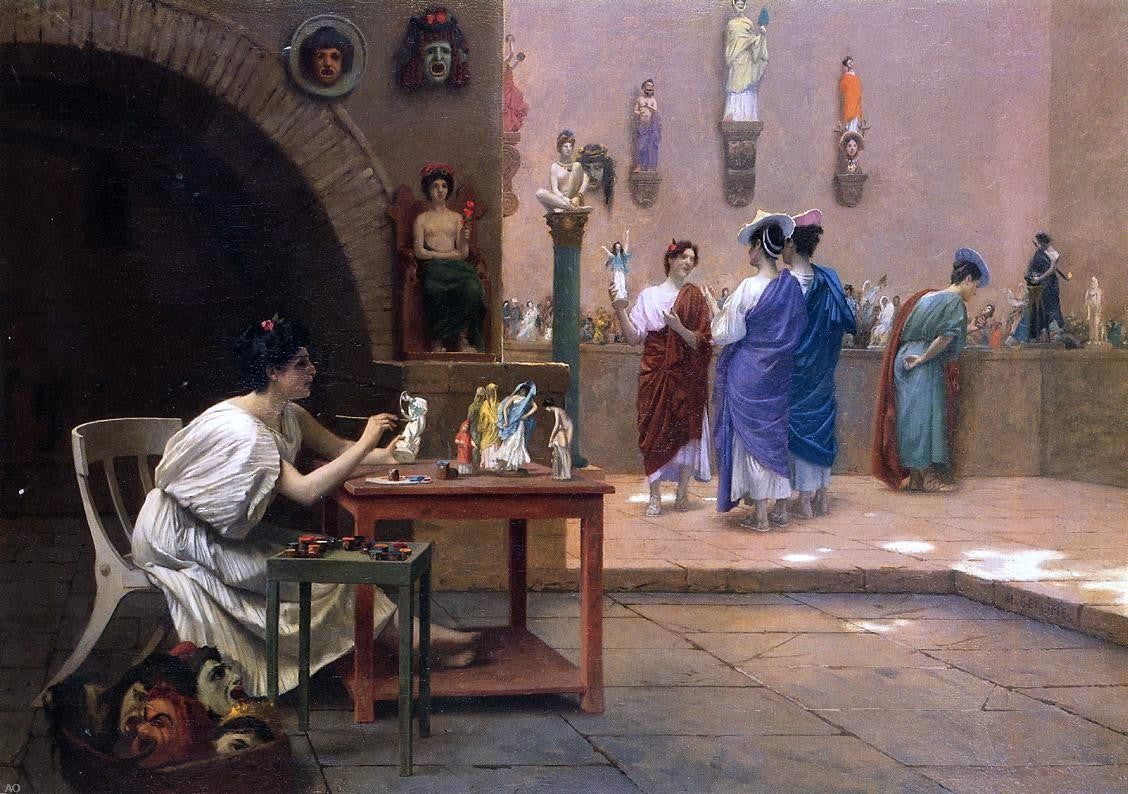 Jean-Leon Gerome Painting Breathes Life into Sculpture (also known as Tanagra's Studio) - Canvas Print