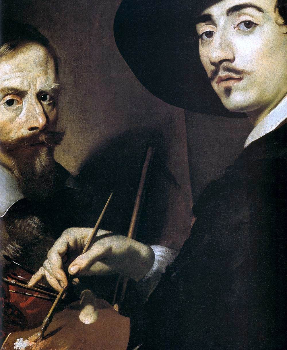 Nicolas Regnier Self-Portrait with a Portrait on an Easel (detail) - Canvas Print