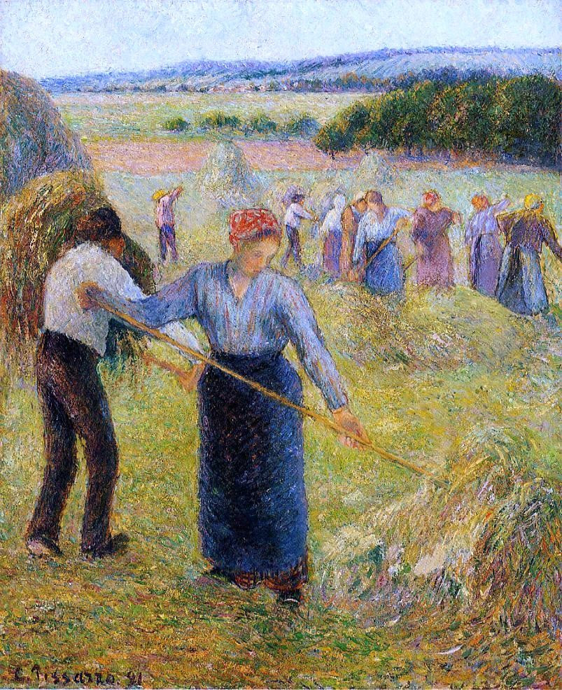 Camille Pissarro Haymaking at Eragny - Canvas Print