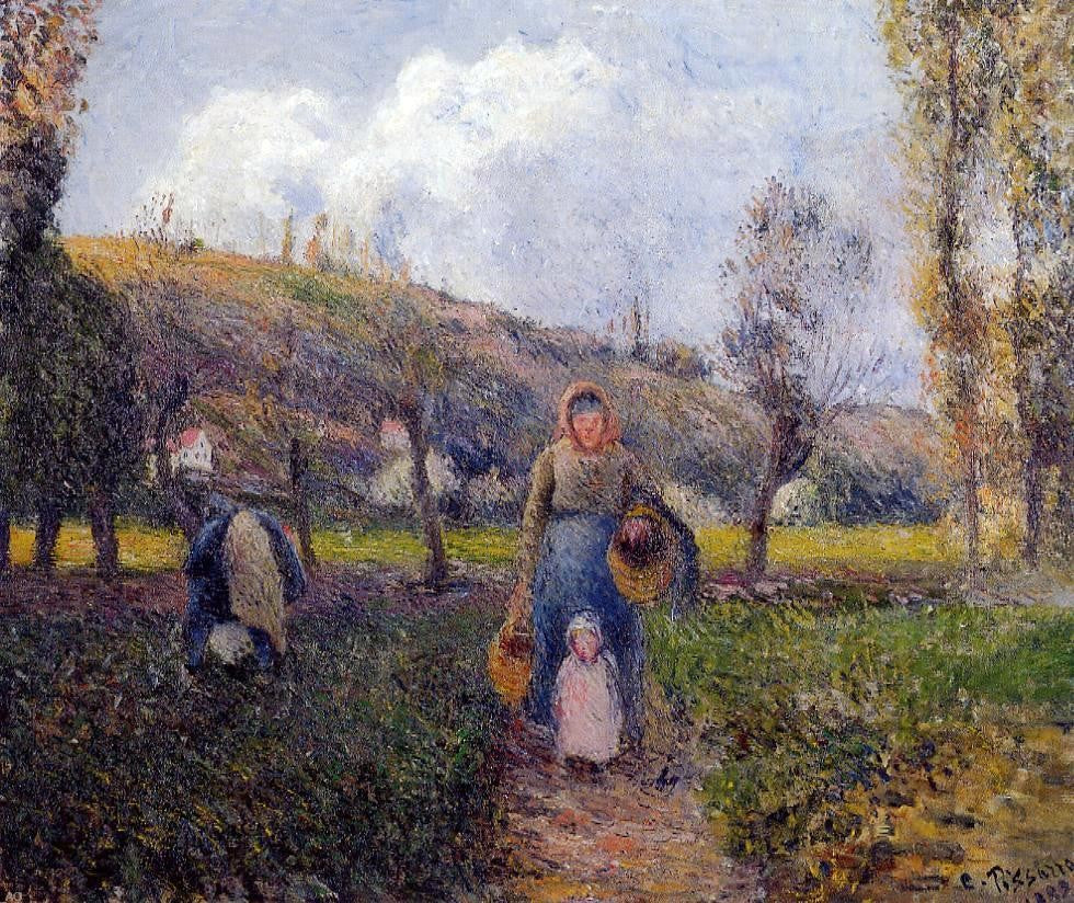 Camille Pissarro Peasant Woman and Child Harvesting the Fields, Pontoise - Canvas Print