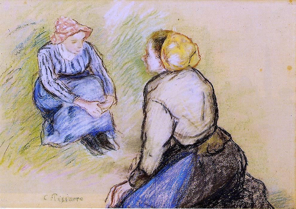 Camille Pissarro Seated Peasant and Knitting Peasant - Canvas Print