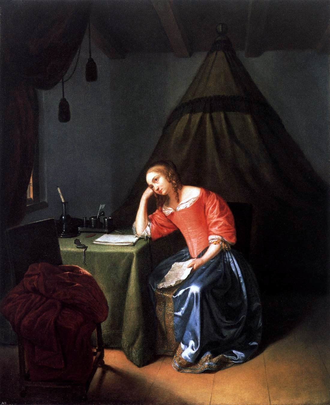 Caspar Netscher Young Girl Holding a Letter - Canvas Print