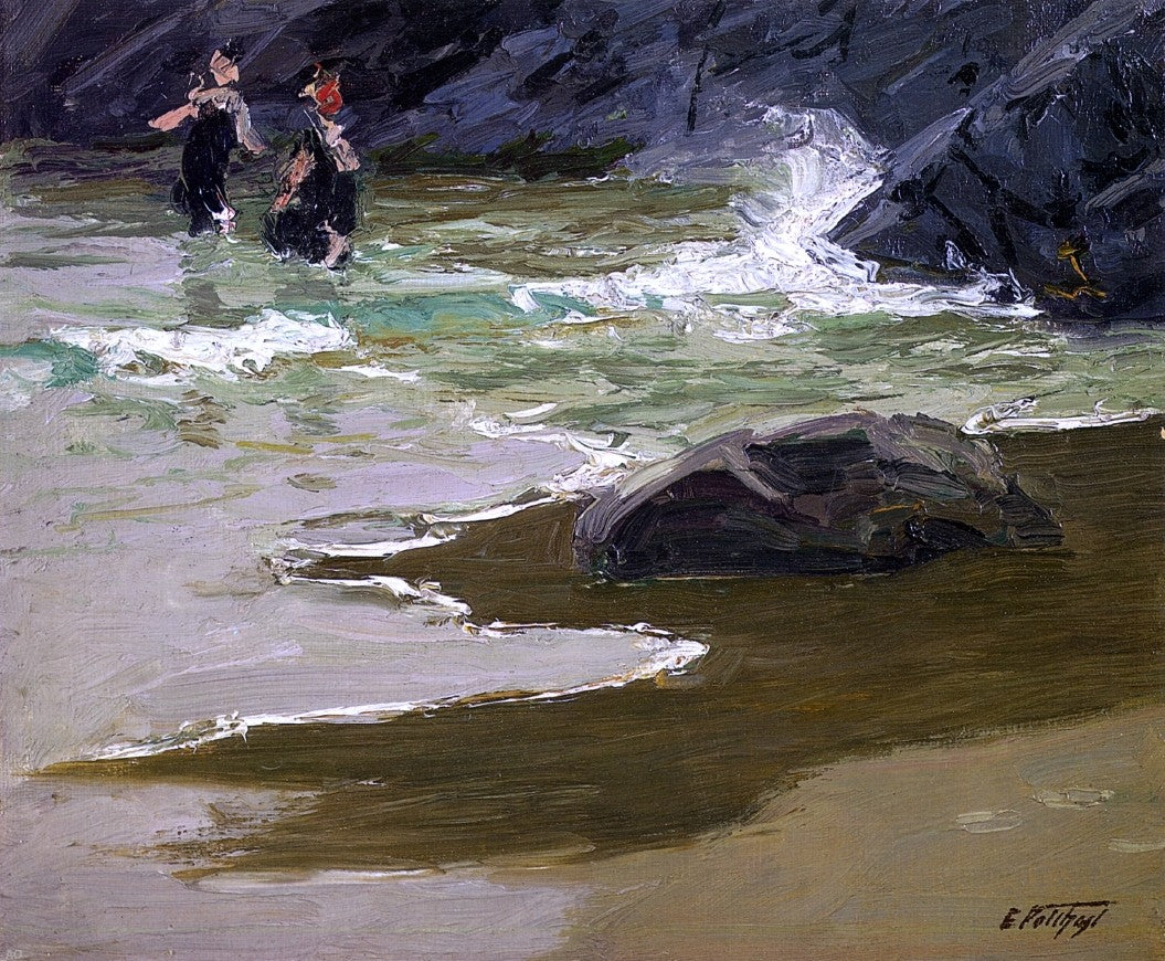 Edward Potthast Bathers by a Rocky Coast - Canvas Print