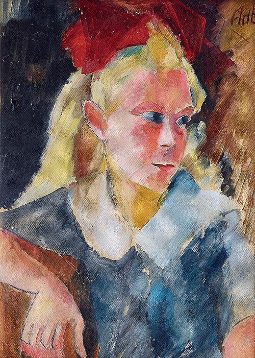 Alma del Banco Girl with a Red Ribbon - Canvas Print