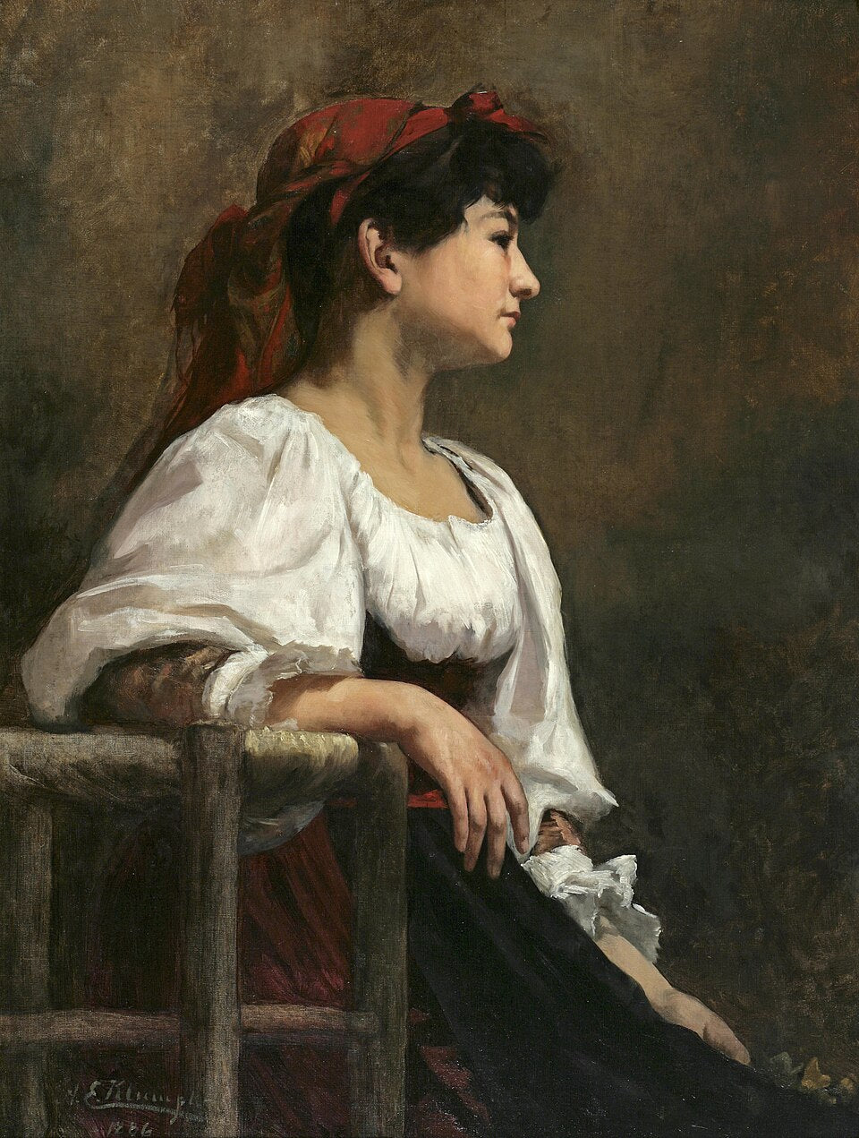 Anna Elizabeth Klumpke Seated Woman with a Red Kerchief - Canvas Print