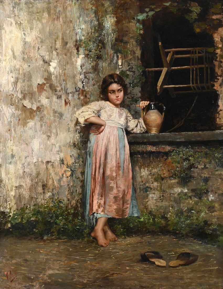 Vincenzo Irolli Young Girl at the Fountain - Canvas Print