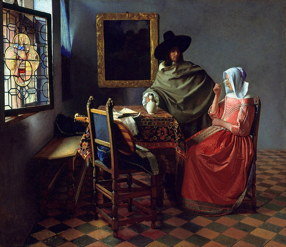 Johannes Vermeer The Wine Glass, also known as A Lady Drinking and a Gentleman and The Glass of Wine - Canvas Print