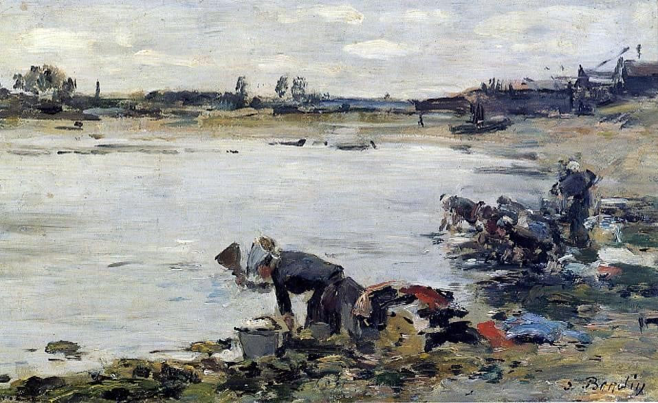 Eugene-Louis Boudin Laundresses on the Banks of the Touques - Canvas Print