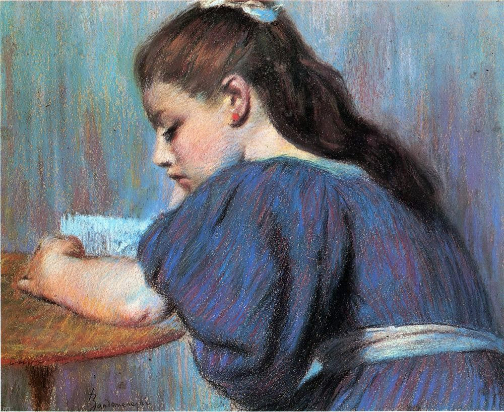 Federico Zandomeneghi A Young Girl Reading - Canvas Print