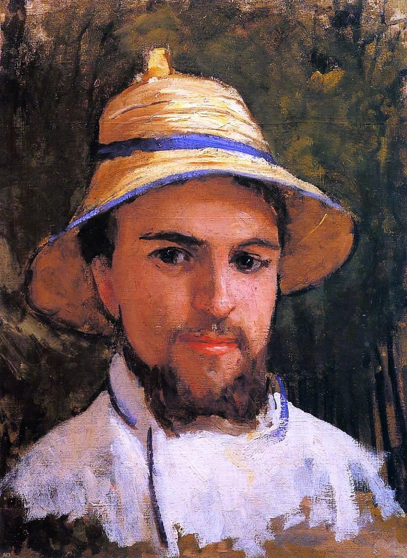 Gustave Caillebotte Self Portrait (fragment) (also known as Self Portrait Wearing a Summer Hat) - Canvas Print