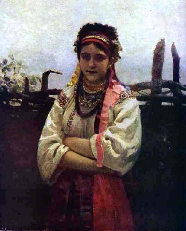 Ilia Efimovich Repin Ukranian Girl by a Fence - Canvas Print