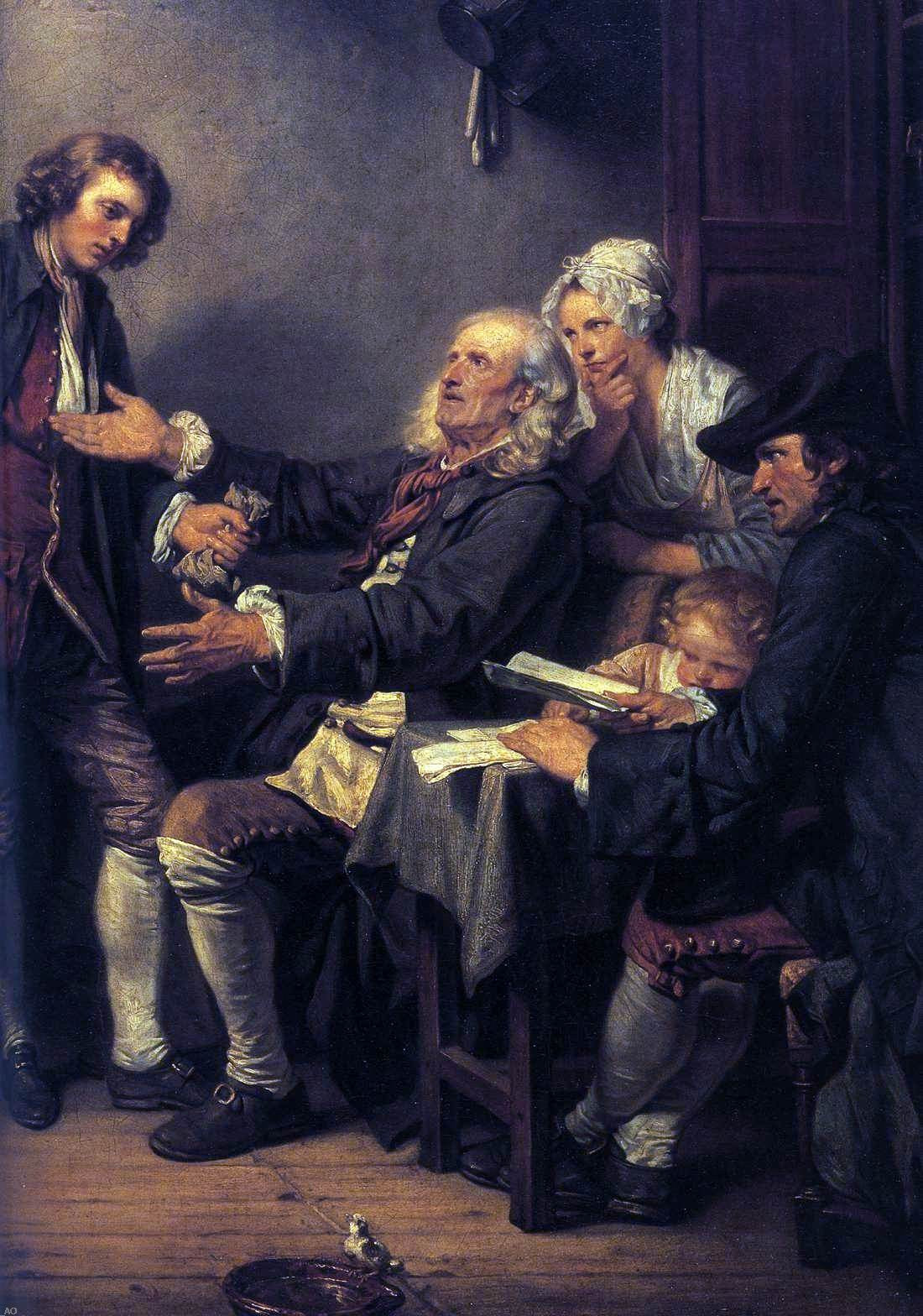 Jean Baptiste Greuze L'Accordee de Village (detail) - Canvas Print