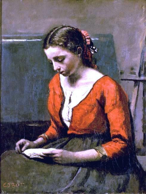 Jean-Baptiste-Camille Corot Girl Reading - Canvas Print