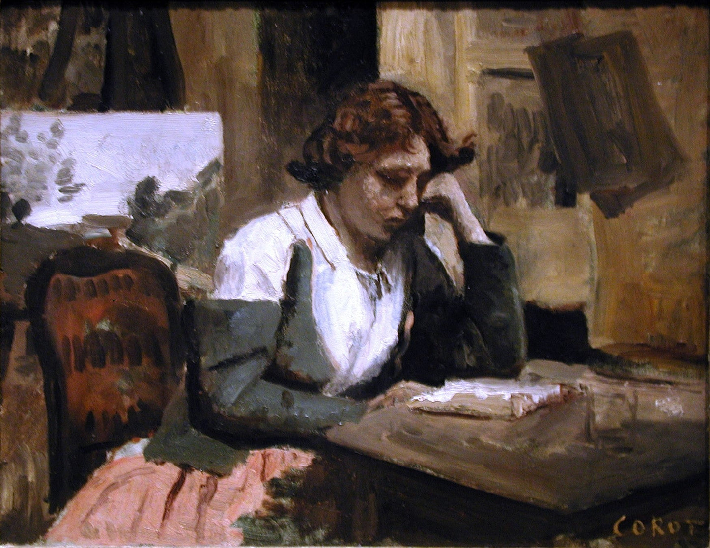 Jean-Baptiste-Camille Corot Girl Reading - Canvas Print