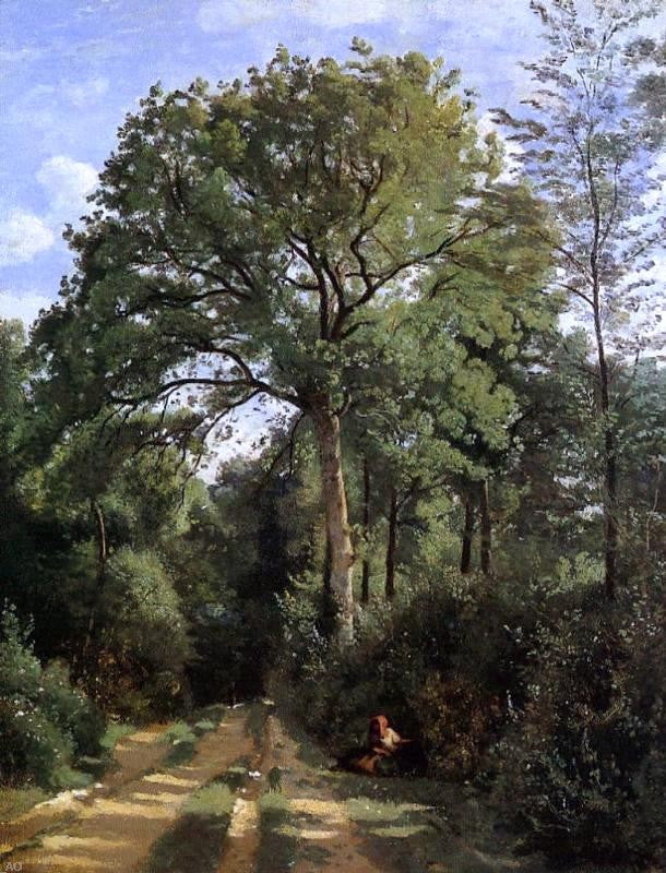 Jean-Baptiste-Camille Corot Ville d'Avray - Edge of the Woods with a Female Cowherd - Canvas Print