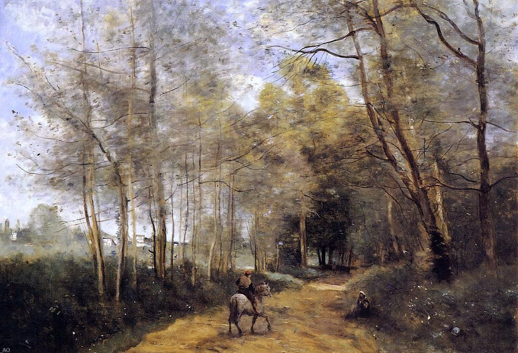 Jean-Baptiste-Camille Corot Ville d'Avray - Horseman at the Entrance of the Forest - Canvas Print