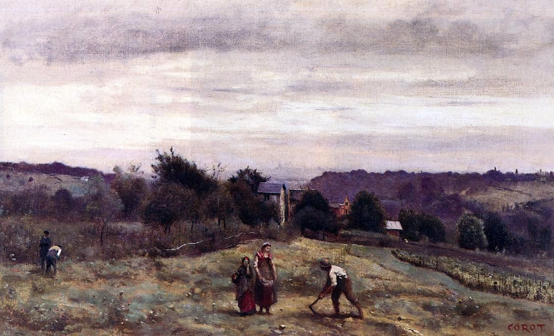 Jean-Baptiste-Camille Corot Ville d'Avray - the Heights: Peasants Working in a Field - Canvas Print