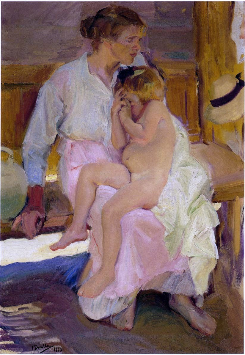 Joaquin Sorolla Y Bastida Mother and Daughter, Valencia beach - Canvas Print