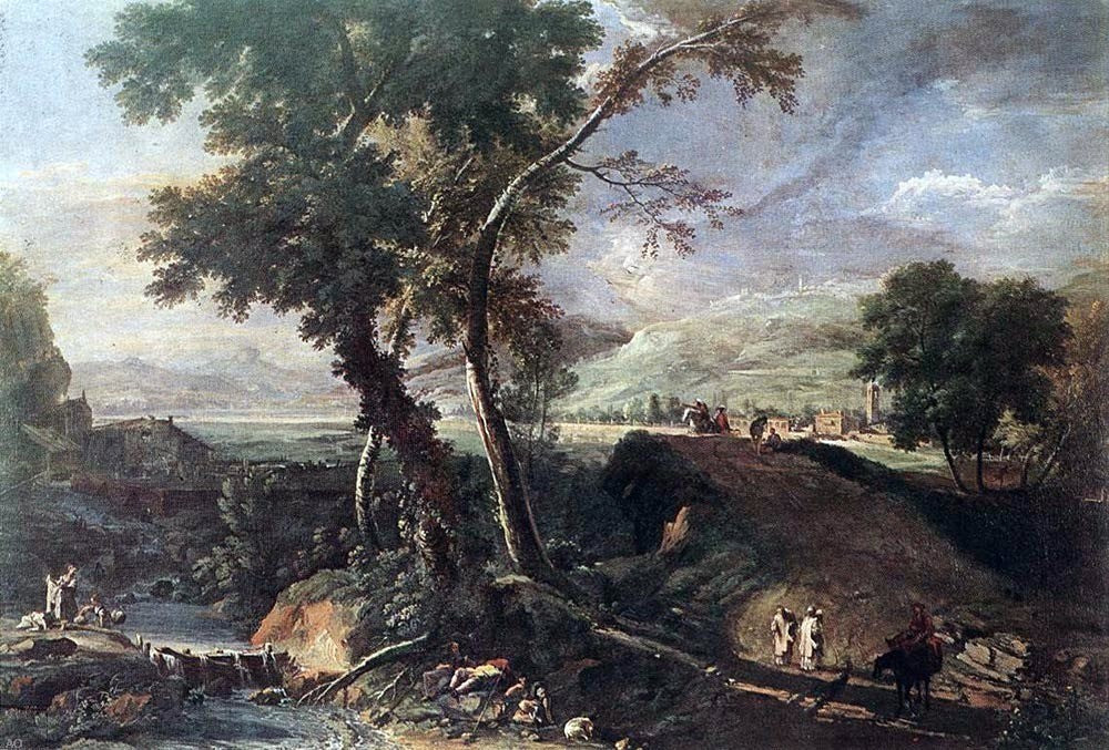 Marco Ricci Landscape with River and Figures - Canvas Print