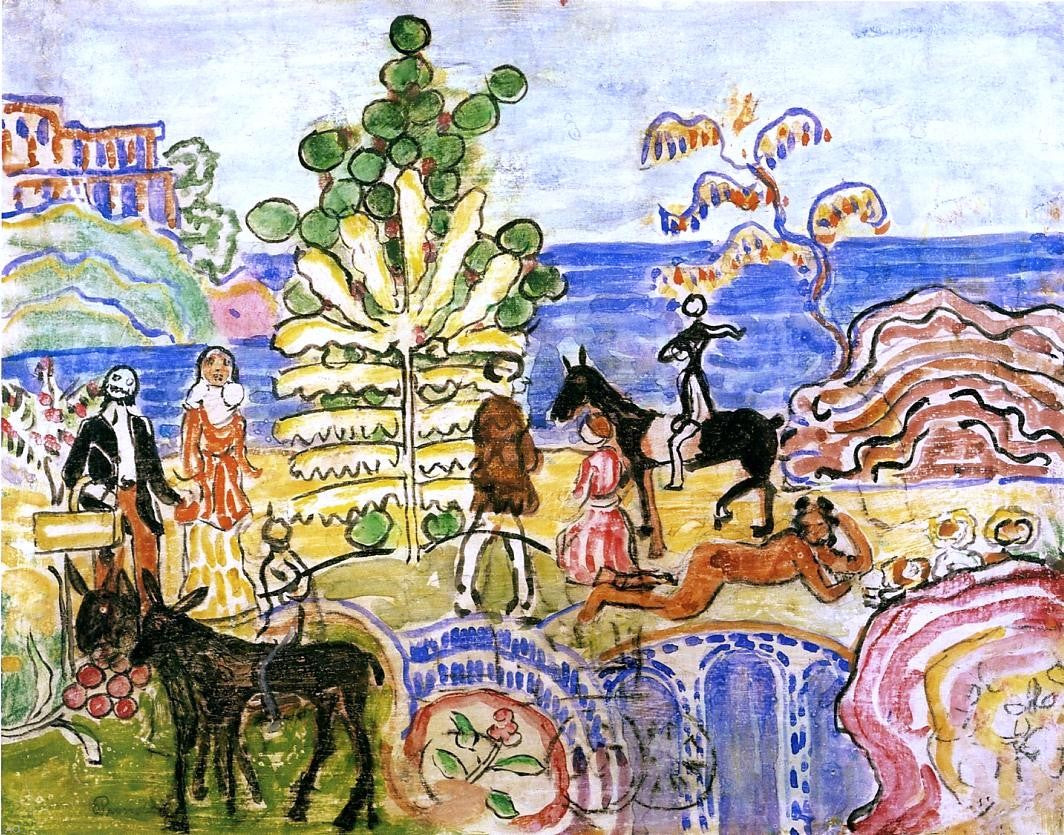 Maurice Prendergast Fantasy (also known as Fantasy with Flowers, Animals and Houses) - Canvas Print