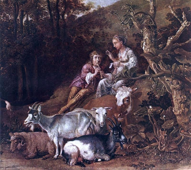 Paulus Potter Landscape with Shepherdess and Shepherd Playing Flute (detail) - Canvas Print