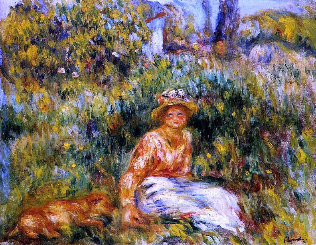 Pierre Auguste Renoir Young Woman in a Garden - Canvas Print