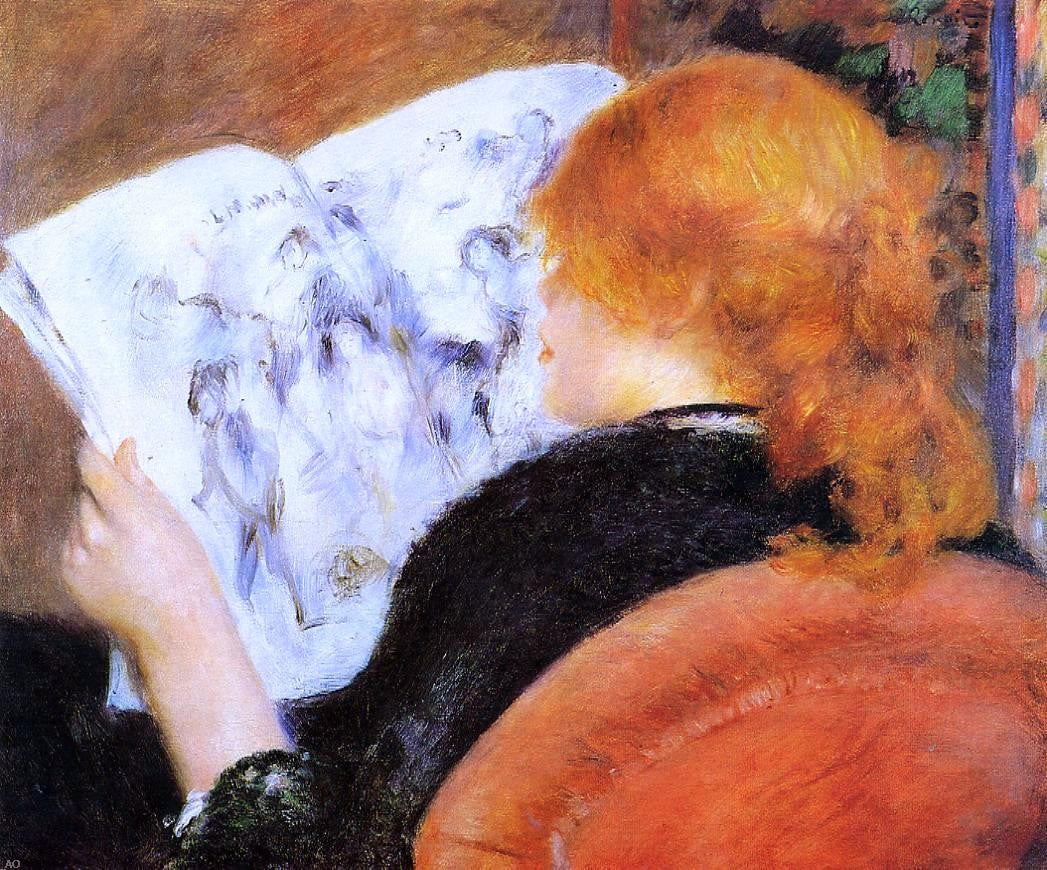 Pierre Auguste Renoir Young Woman Reading an Illustrated Journal - Canvas Print
