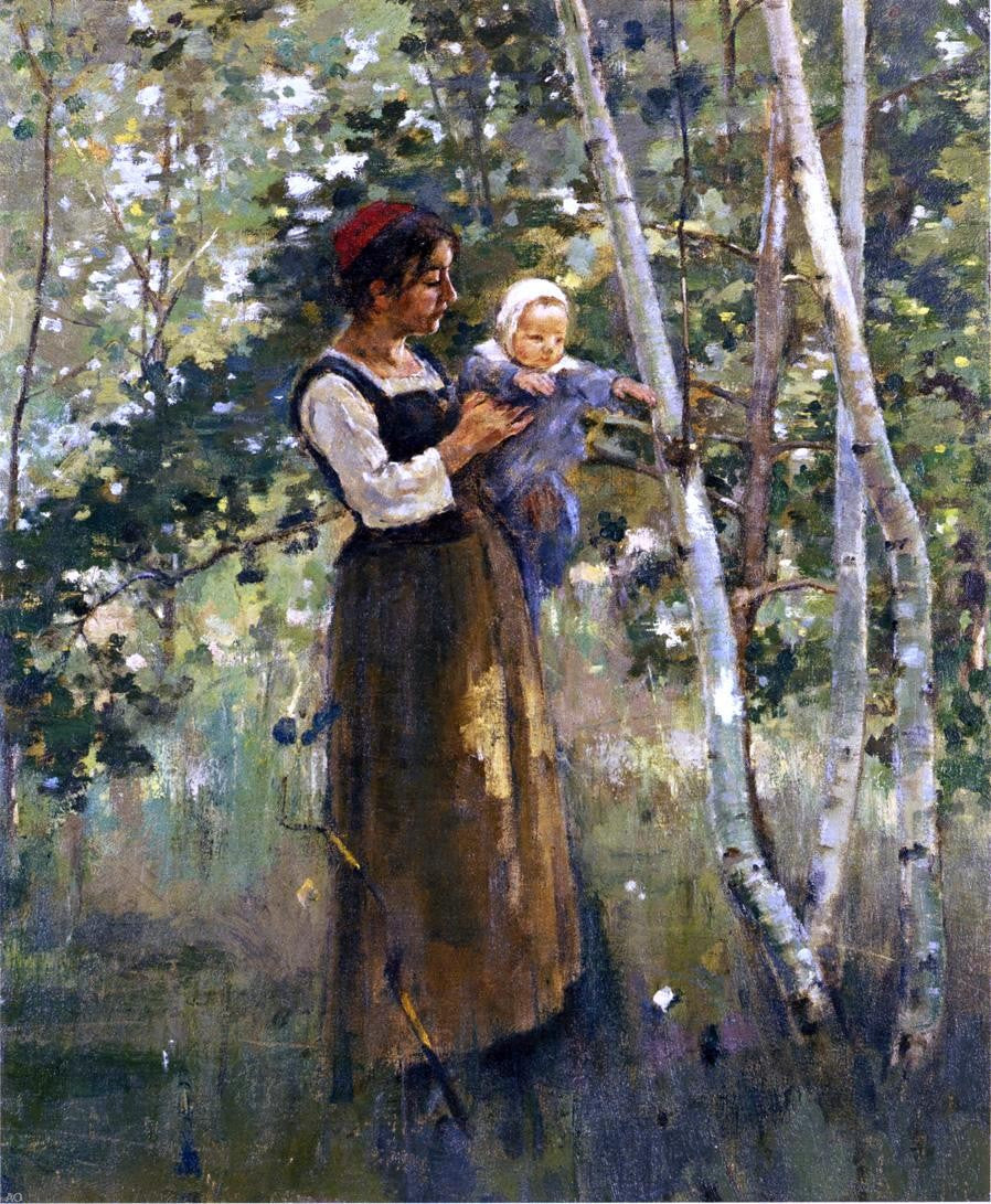 Theodore Robinson Mother and Child by the Hearth - Canvas Print