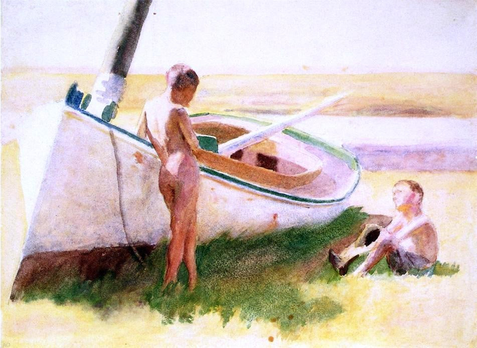 Thomas Pollock Anschutz Two Boys by a Boat - Canvas Print