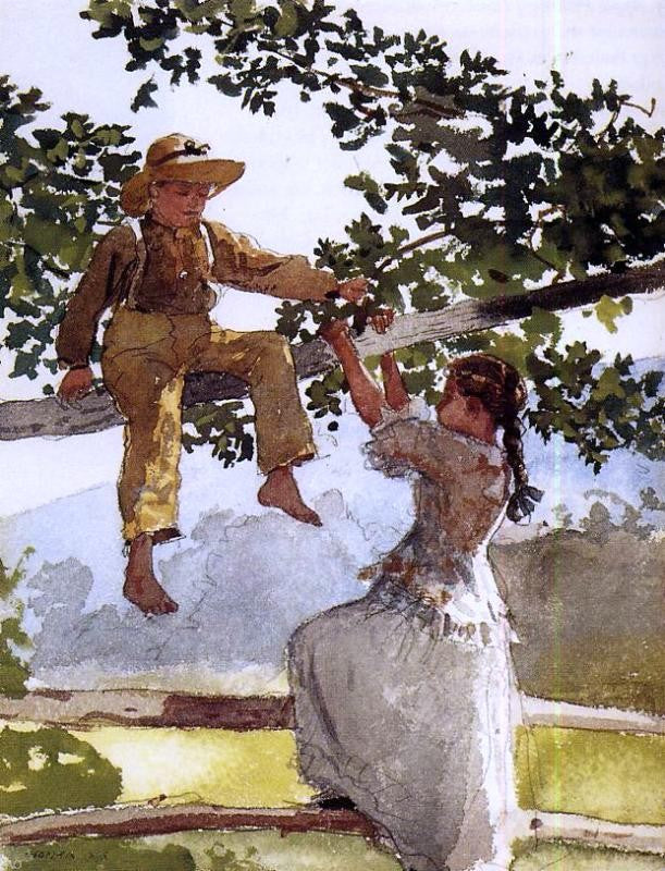 Winslow Homer On the Fence (also known as On the Farm) - Canvas Print
