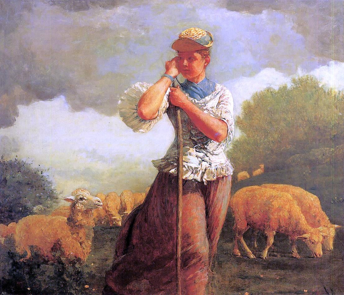 Winslow Homer The Shepherdess (also known as The Shepherdess of Houghton Farm) - Canvas Print