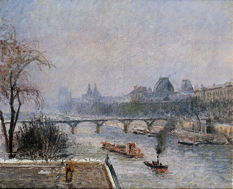 Camille Pissarro The Louvre - Morning, Snow Effect - Canvas Print