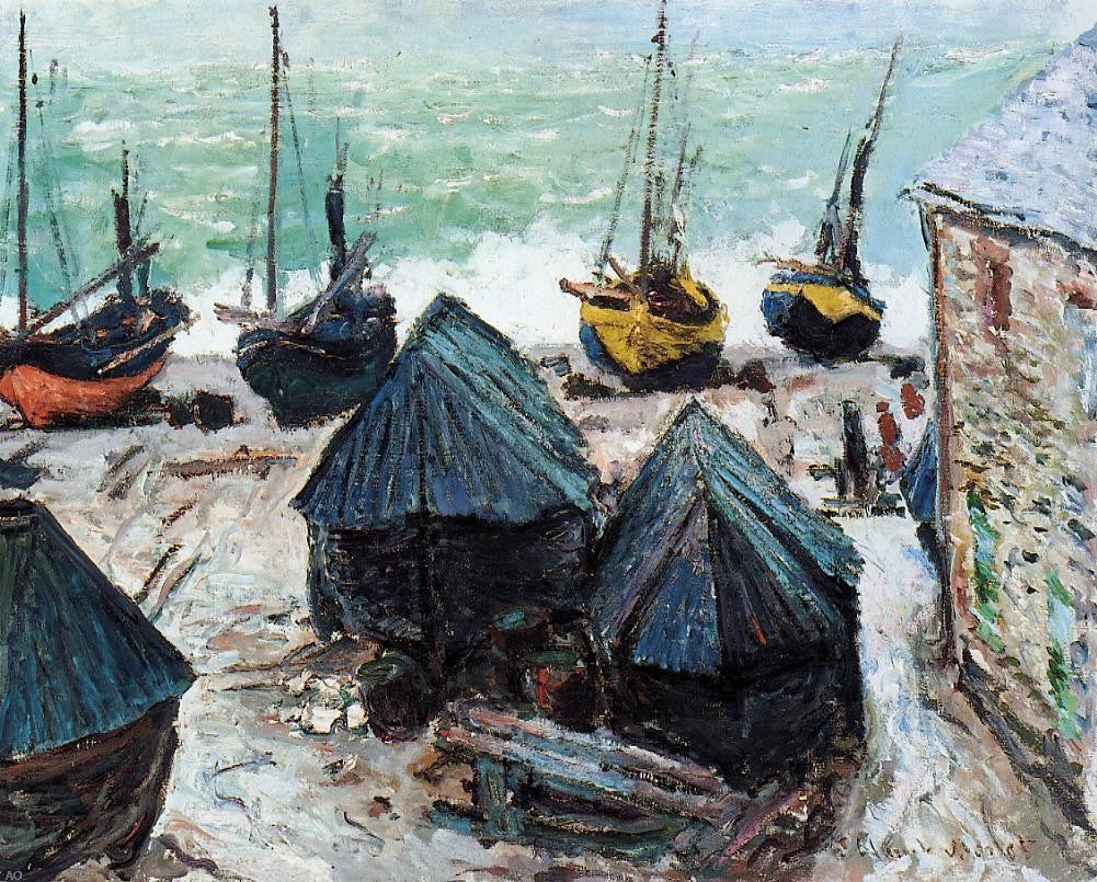 Claude Oscar Monet Boats on the Beach at Etretat - Canvas Print