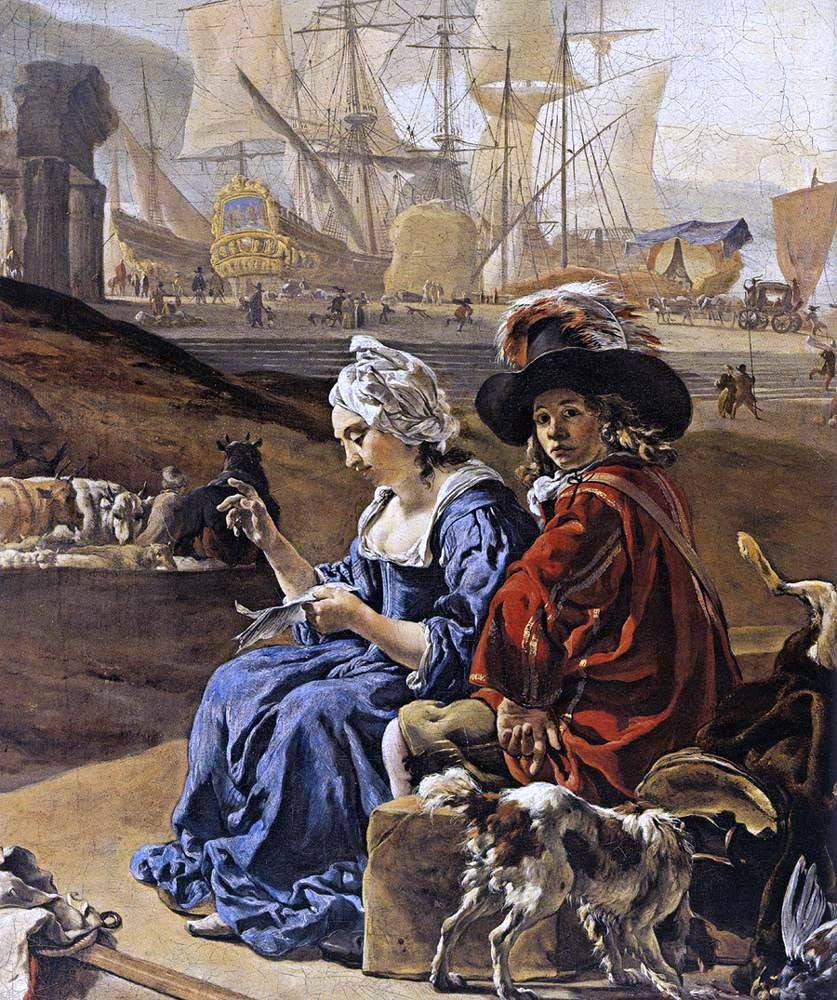 Jan Weenix An Italian Seaport (detail) - Canvas Print