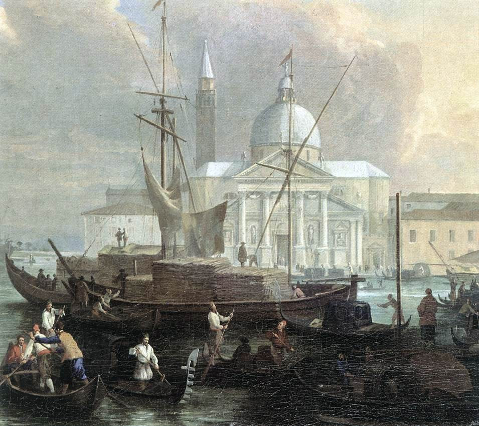 Luca Carlevaris The Sea Custom House with San Giorgio Maggiore (detail) - Canvas Print