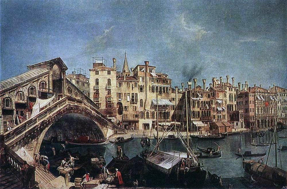 Michele Marieschi The Rialto Bridge from the Riva del Vin - Canvas Print