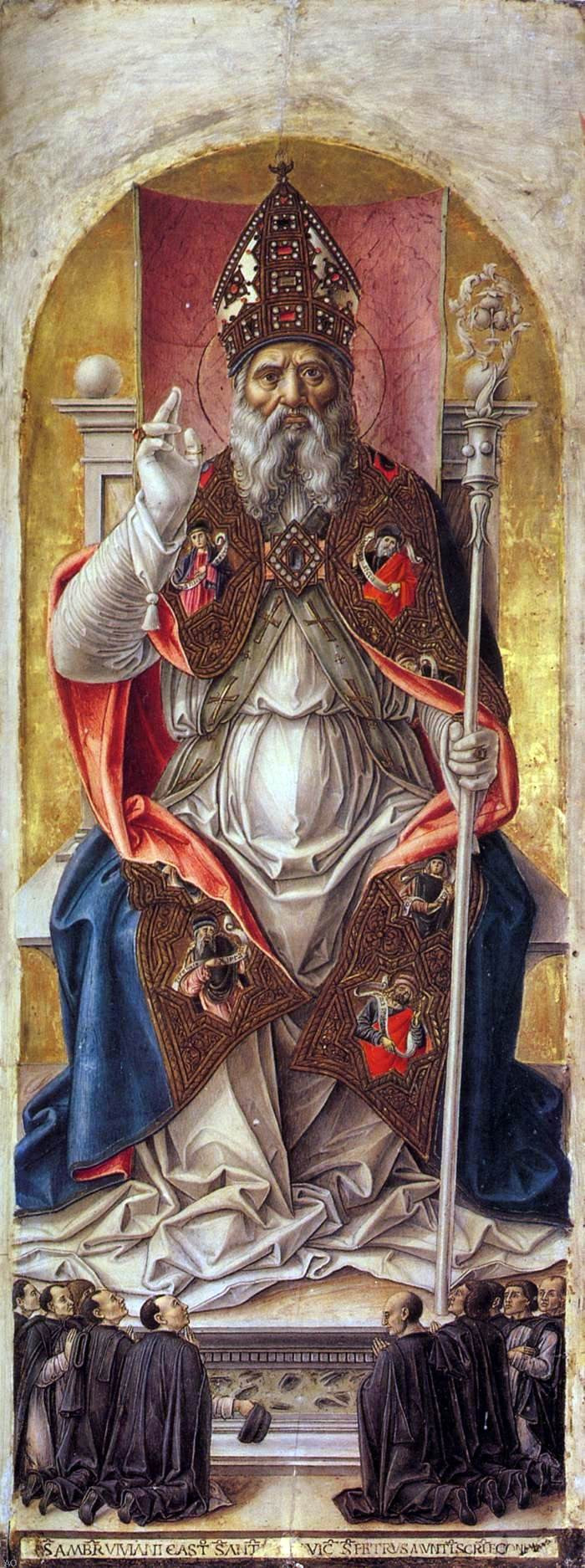 Bartolomeo Vivarini St Ambrose Polyptych (central panel) - Canvas Print