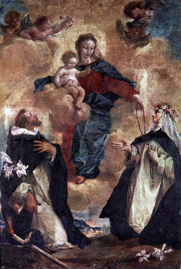 Giovanni Antonio Guardi Virgin and Child with Sts Dominic and Rosa of Lima - Canvas Print