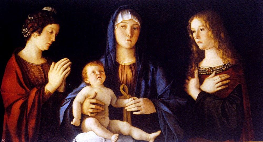 Giovanni Bellini Virgin And Child Between St. Catherine And St. Mary Magdalen - Canvas Print