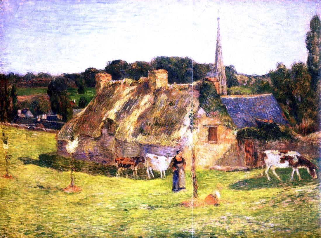Paul Gauguin Lollichon Field and Pont-Aven Church - Canvas Print