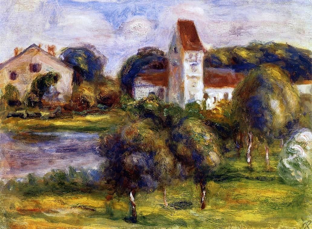 Pierre Auguste Renoir Breton Landscape - Church and Orchard - Canvas Print