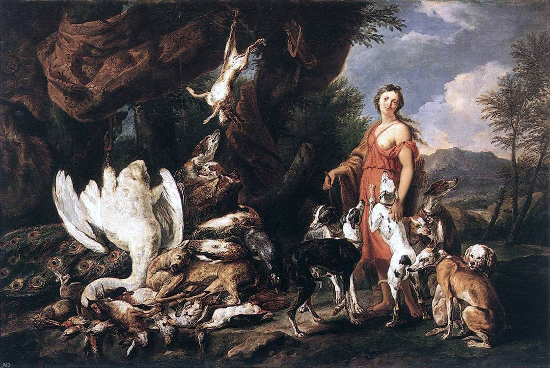 Jan Fyt Diana with Her Hunting Dogs Beside Kill - Canvas Print