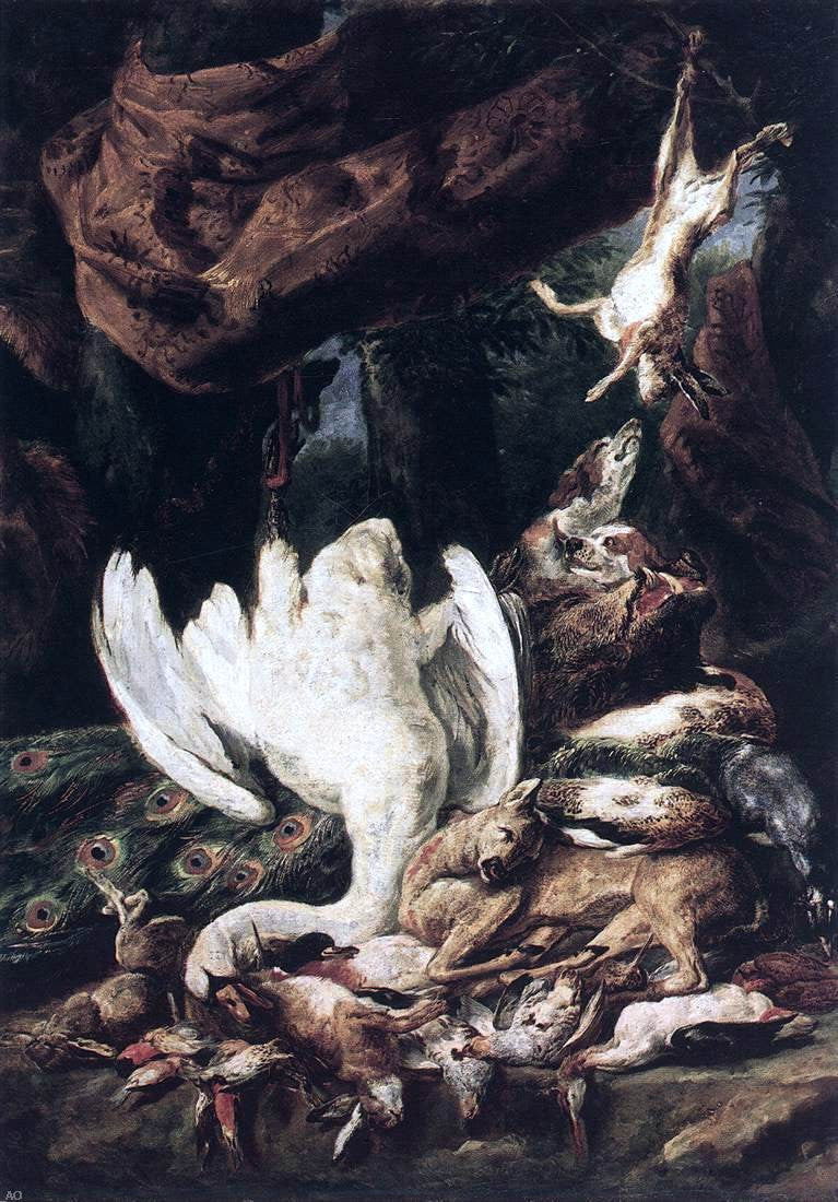 Jan Fyt Diana with Her Hunting Dogs Beside Kill (detail) - Canvas Print