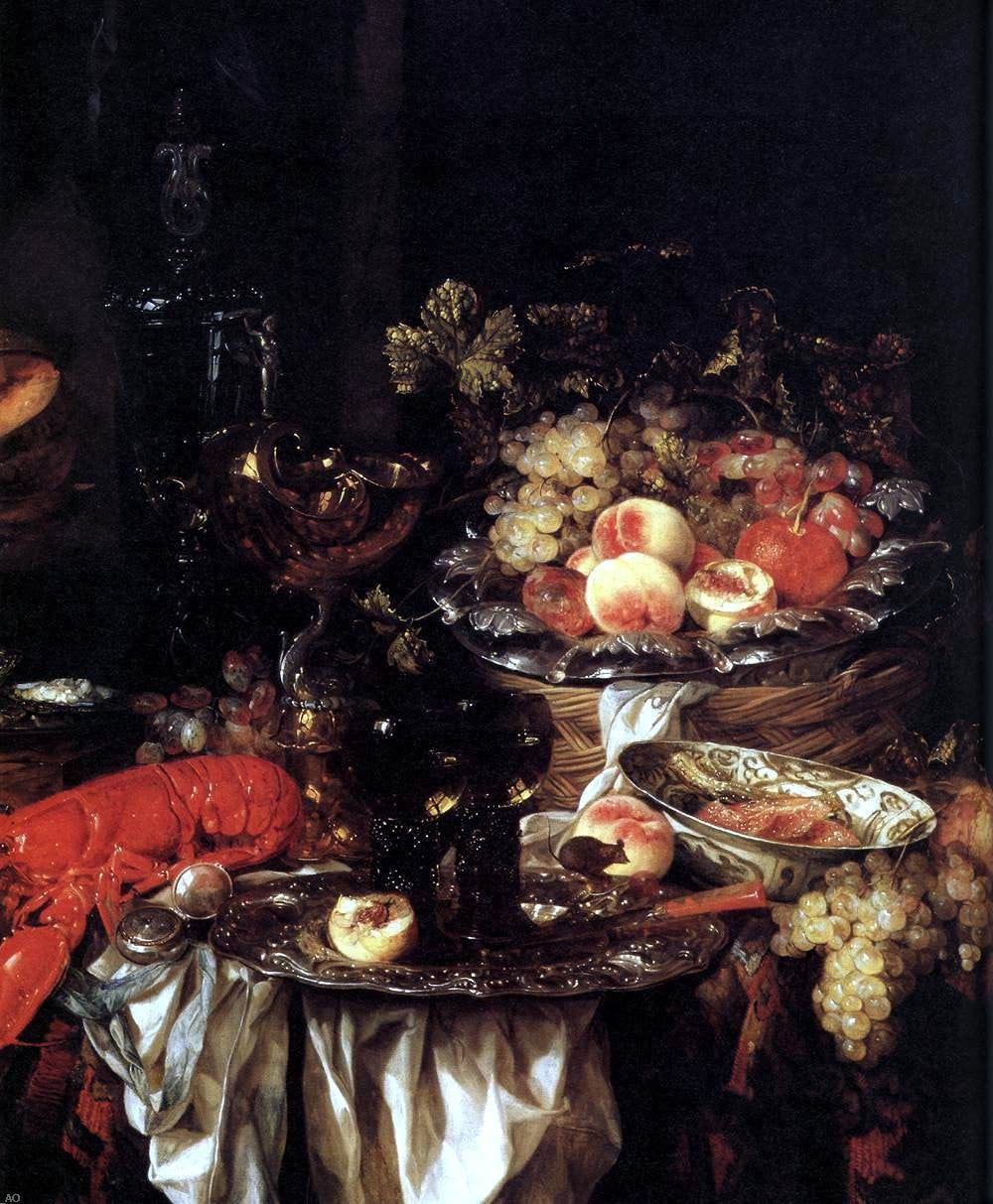 Abraham Van Beyeren Banquet Still-Life with a Mouse (detail) - Canvas Print