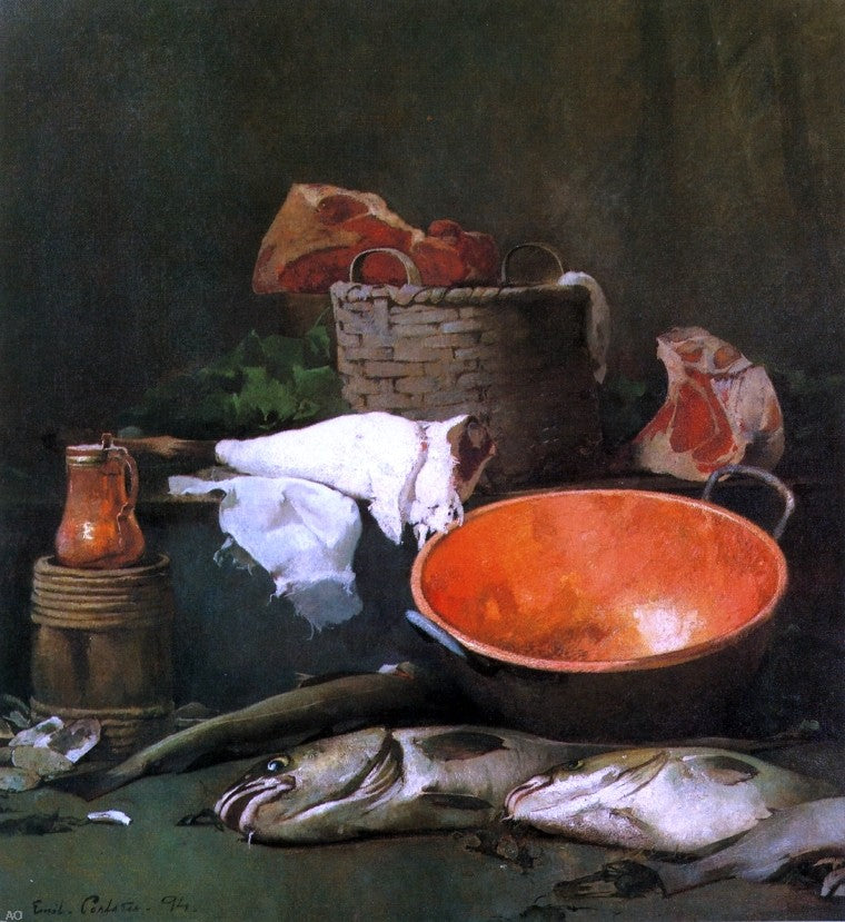 Emil Carlsen Still Life with Fish and Copper Bowl - Canvas Print