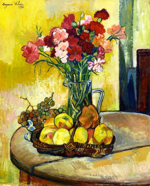 Suzanne Valadon Still Life with Basket of Apples Vase of Flowers - Canvas Print