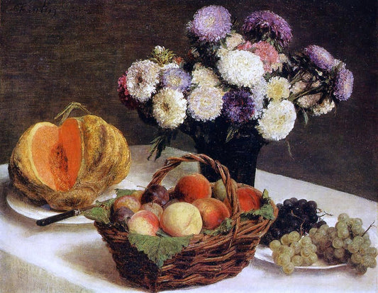 Henri Fantin-Latour Flowers and Fruit, a Melon - Canvas Print