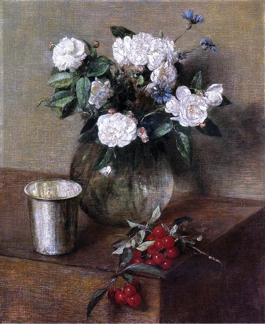 Henri Fantin-Latour White Roses and Cherries - Canvas Print