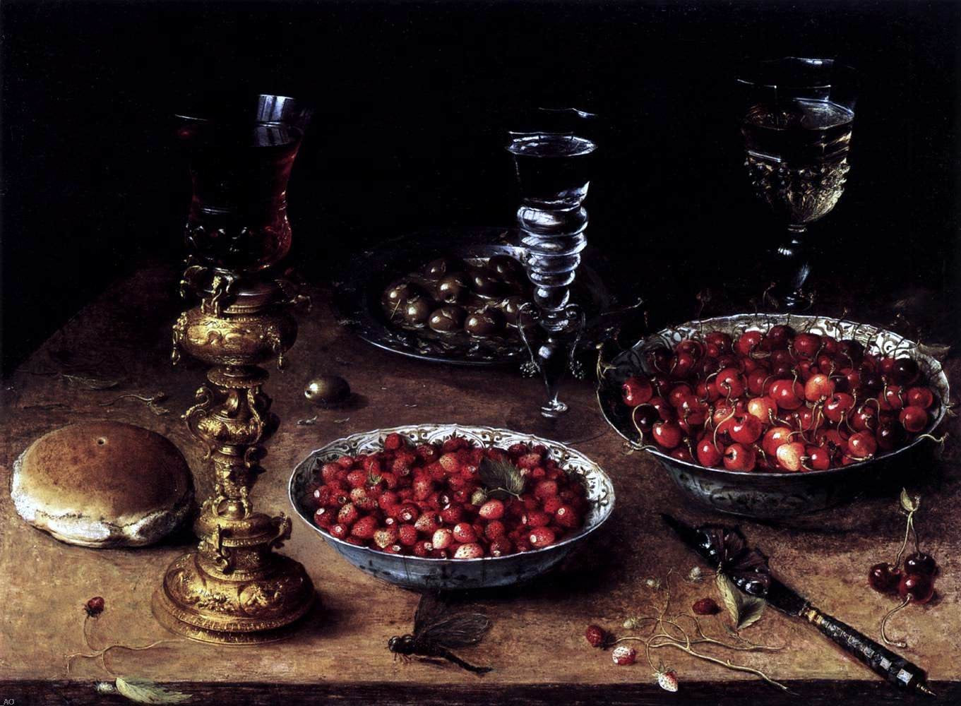 Osias Beert Still-Life with Cherries and Strawberries in China Bowls - Canvas Print