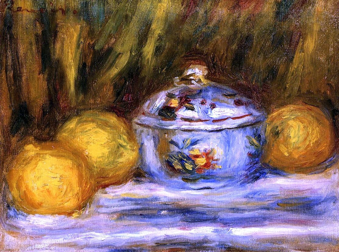 Pierre Auguste Renoir Sugar Bowl and Lemons - Canvas Print